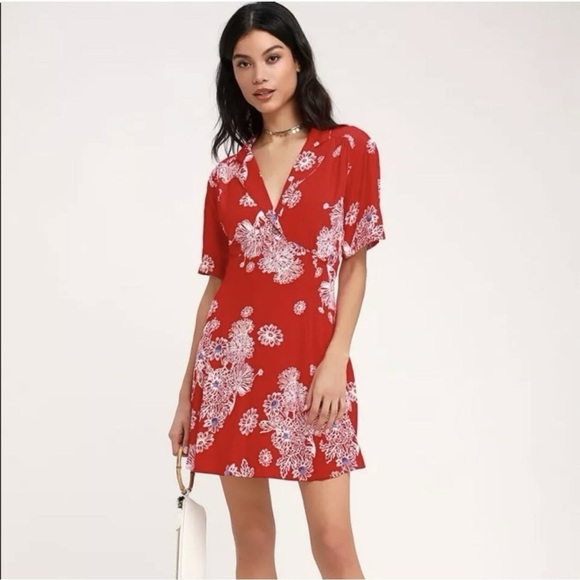 Free People Blue Hawaii Red Floral Print Mini Dress Size Small Bohemian - Picture 3 of 9